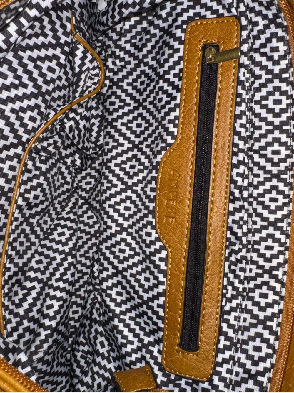 Women's Tan Crossbody Messenger Bag with Whipstitch Flap